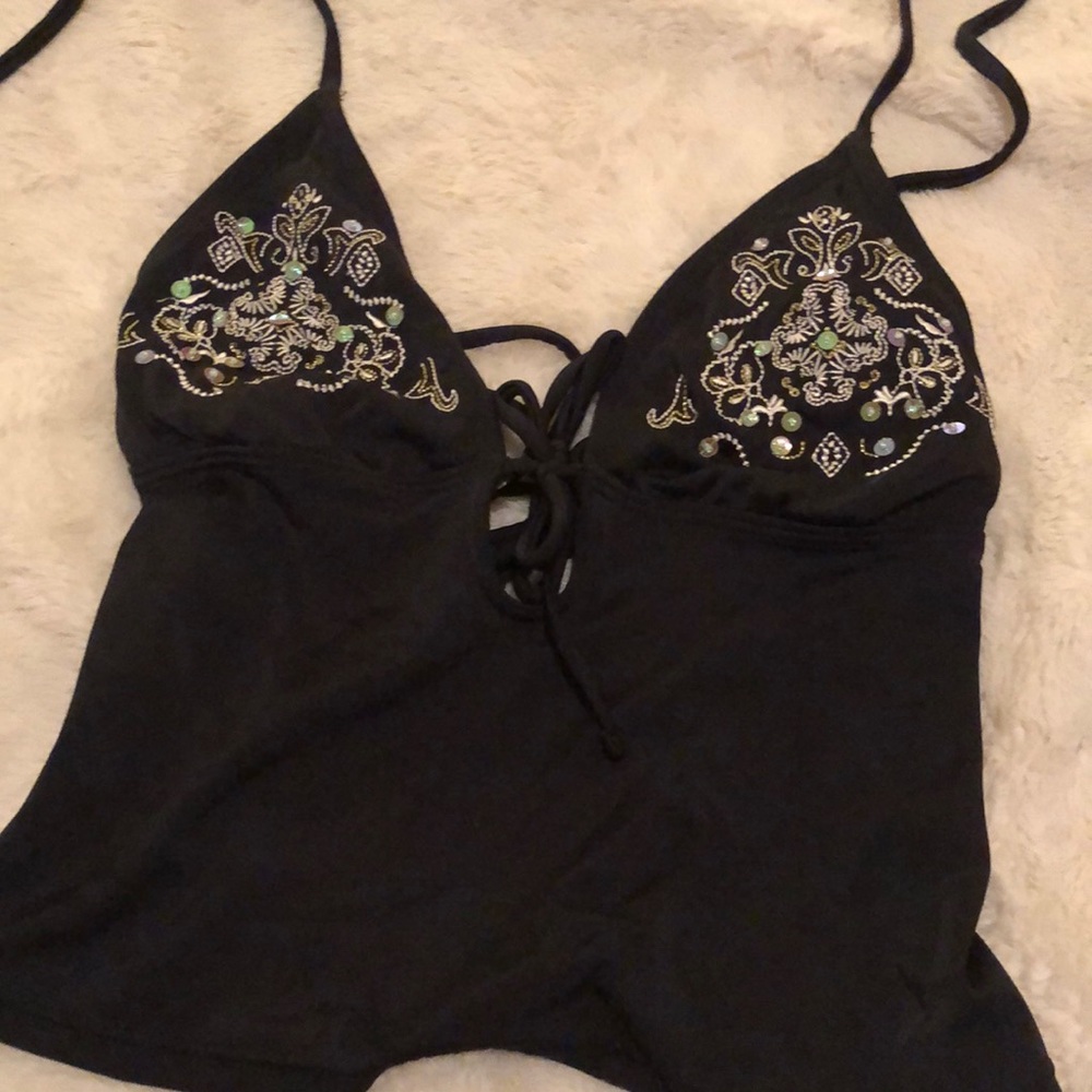 Black and  sliver swim top